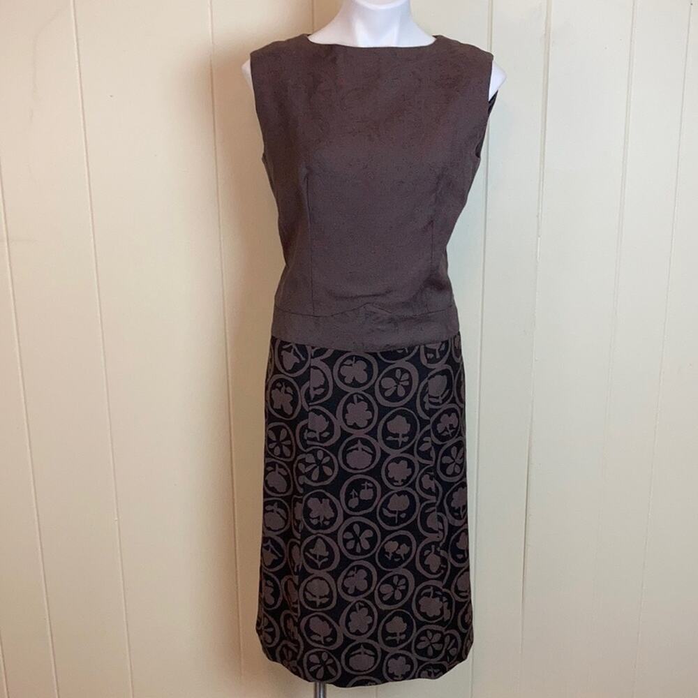 Vintage 50s 60s Handmade Pin Up Rockabilly Dress Medium Brown Floral Sheath